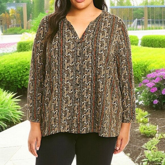 Catherines Top Plus Size 3X Button Up Bohemian Boho Chic Tribal Ethnic Flowy - Picture 1 of 16